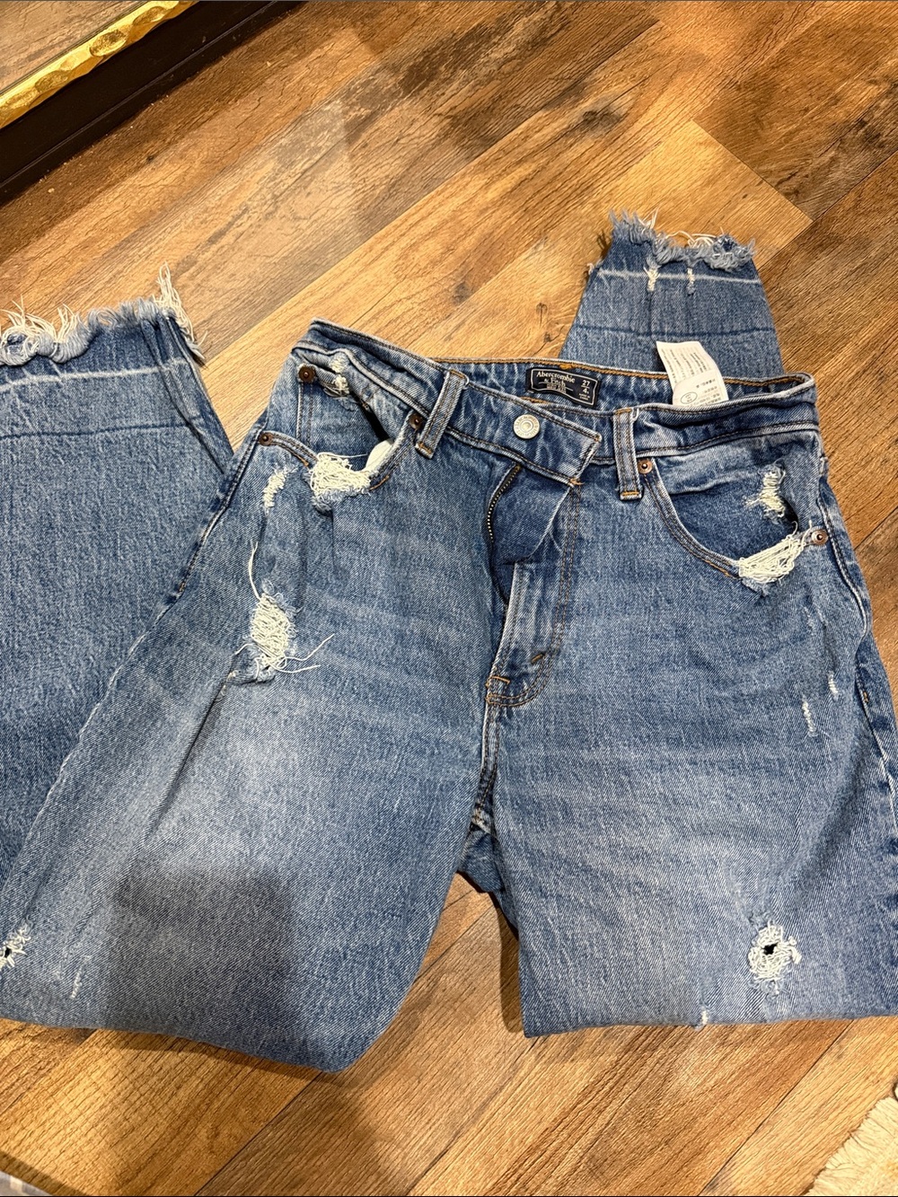Abercrombie & Fitch Distressed Medium Blue Women's Boyfriend Jeans